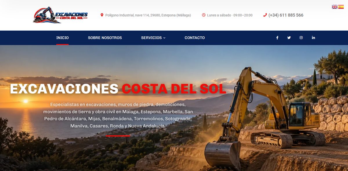 Diseño web de excavacionescostadelsol.com, empresa de excavaciones y obra civil en Estepona (Málaga), realizado por Nosolomobil